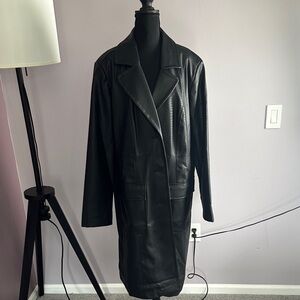 1X Stylish Ava & Viv 3/4 Quarter Length Black Faux Leather Snake Skin Coat